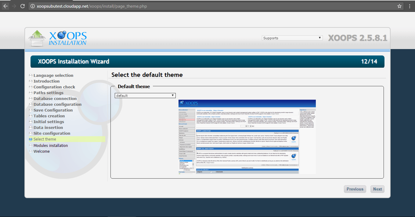xoops-installation-wizard-select-default-theme