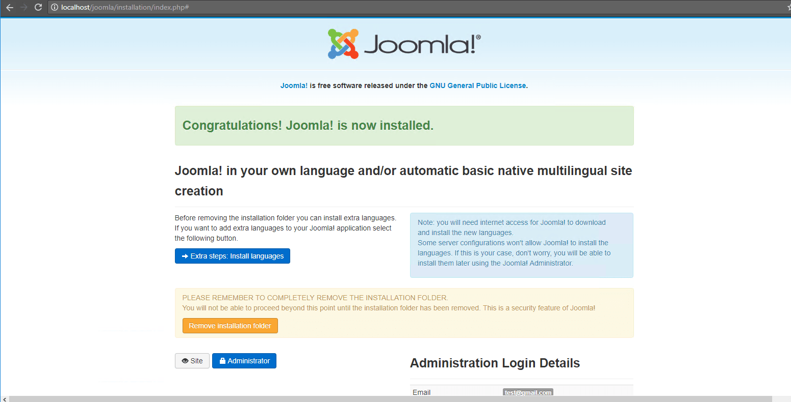 19. joomla installed