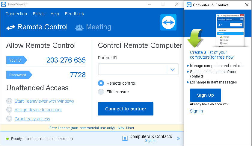teamviewer remote control session